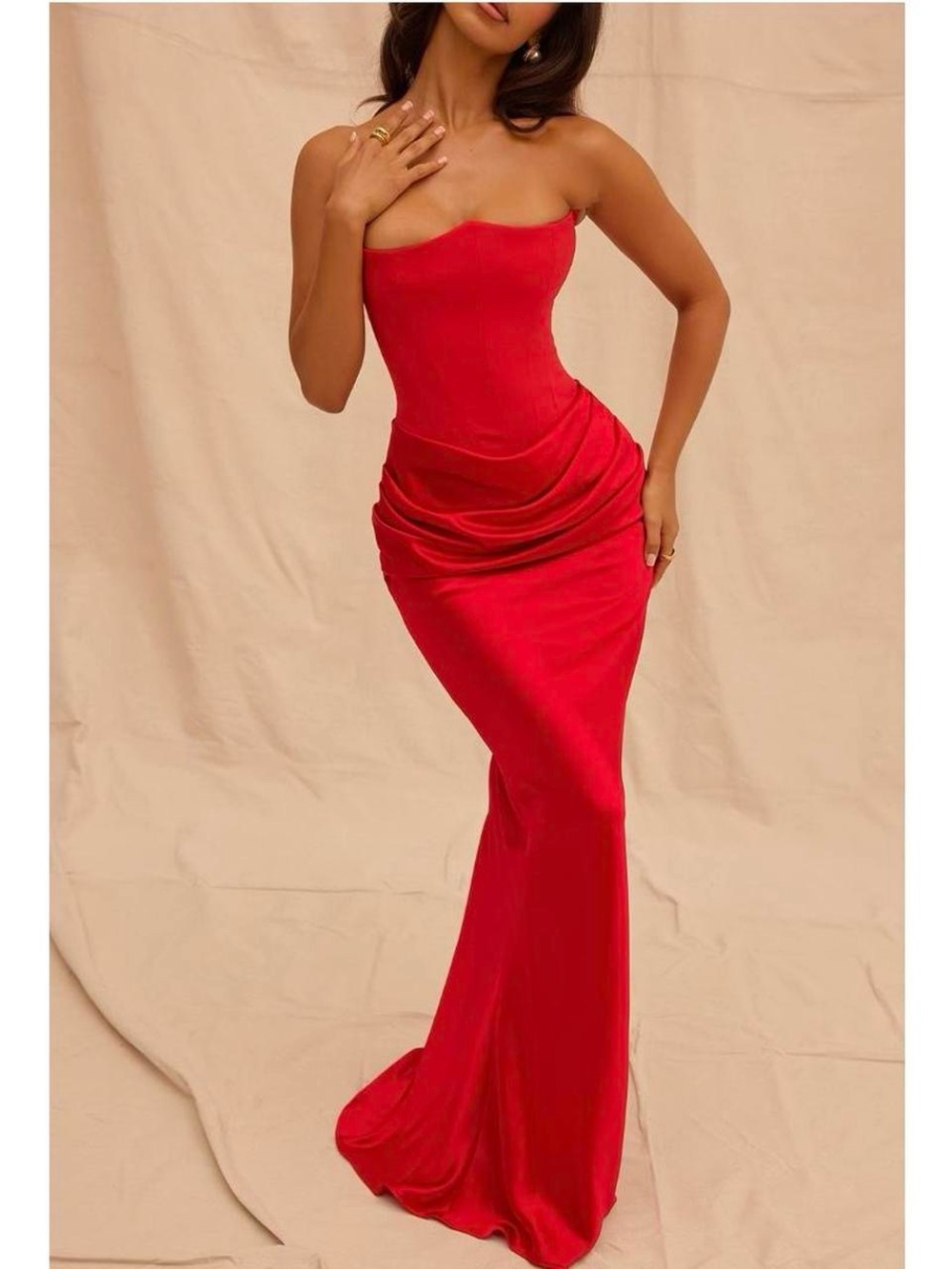 House of CB Persephone Scarlet Strapless Corset Maxi Dress
